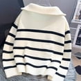 thumbnail image 6 of Qulqfy Pullover Sweaters Women White Striped Cozy Sweater Long Sleeve Hooded Soft Zipper Knit Shirts Tops for Women, 6 of 7