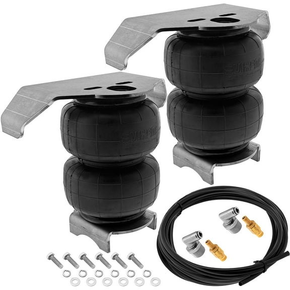 Vixen Air 1/2" NPT Single Air Port Suspension Air Spring/Air Bags with Internal Bump Stop, Universal Brackets, Fittings, Schrader Valves and 20FT Hose VXD2514SS/BB