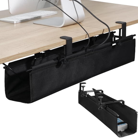 Under Desk Cable Management Box Clamp on Wire and Cable Organizer for Storage and to Hide Cords - Ideal for Home Office - Premium Black Fabric Design
