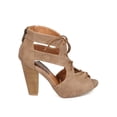 thumbnail image 2 of New Women Qupid Bailey-33 Distressed PU Peep Toe Lace Up Chunky Heel Bootie, 2 of 6