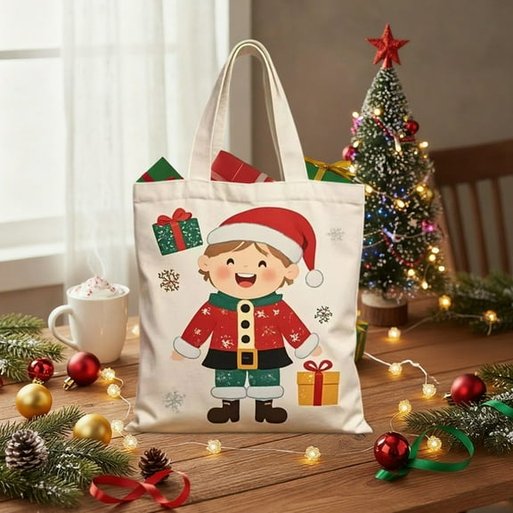 Antqov Christmas Canvas Tote Bag Reusable Santa Claus Christmas Gift Bag Large Capacity Tote Pouch for Home Office Supplies Gifts for Women