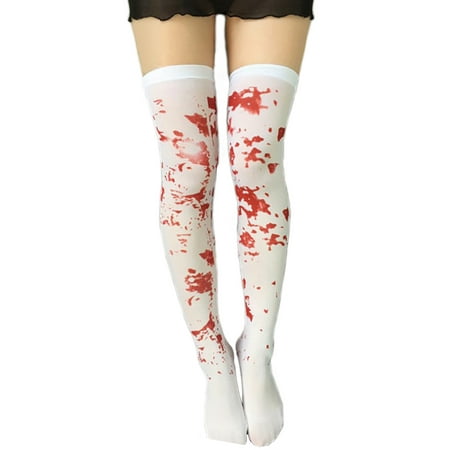 Womens Opaque Zombie Bloody Thigh High Costume Stockings