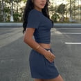 thumbnail image 6 of Bloomae Two Piece Jogger Sets for Women Summer Crew Neck Lounge Short Sets Short Sleeve Crop Tops and Drawstring Elastic Waist Short Pants Vacation Outfits with Pocket Navy XL, 6 of 7