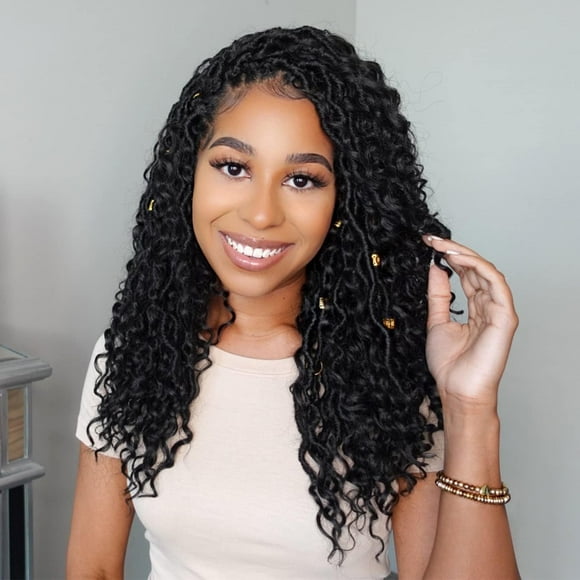 Fulcrum Goddess Locs Crochet Hair 16 Inch, 8 Packs New Faux Locs Crochet Hair for Black Women, Crochet locs with Curly Ends (16Inch (Pack of 8), 1B#)
