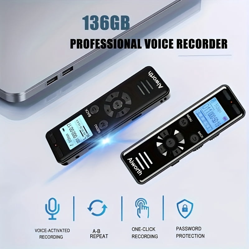 136GB Digital Voice Recorder, 9860H Recording, Voice Activated, MP3 Player, Password Lock, Variable Speed Playback, for Lectures Meetings Interviews, USB Rechargeable, Long Battery Life
