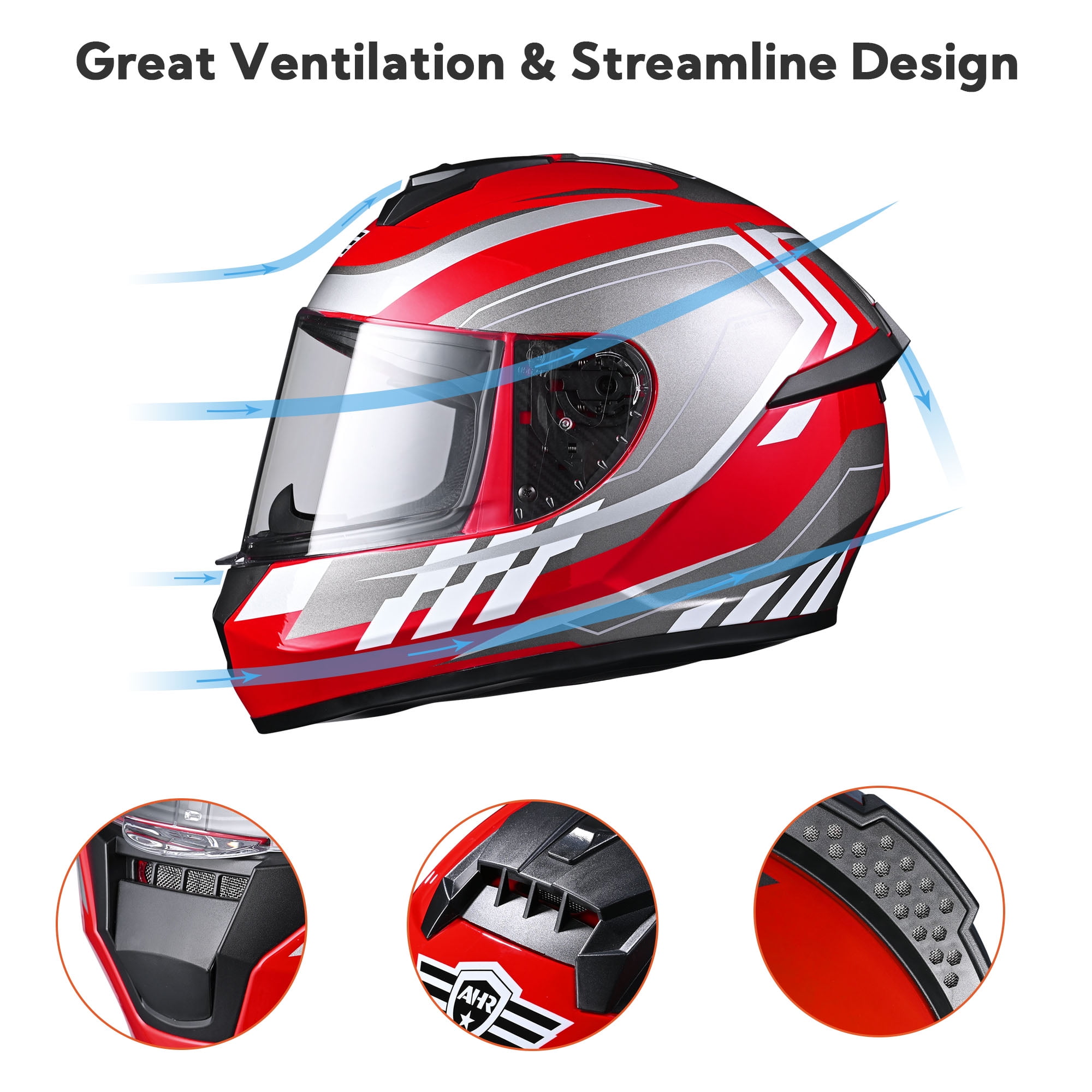 AHR RUN-F3 Full Face Motorcycle Helmet DOT Approved Lightweight Street Bike Touring Racing S