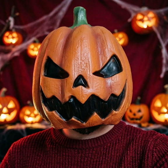 Halloween Pumpkin Head Funny Scary Halloween Cosplay Headwear Adults Costume Pumpkin Head for Holiday Party Stage Performance Celebration Event Parade Carnival