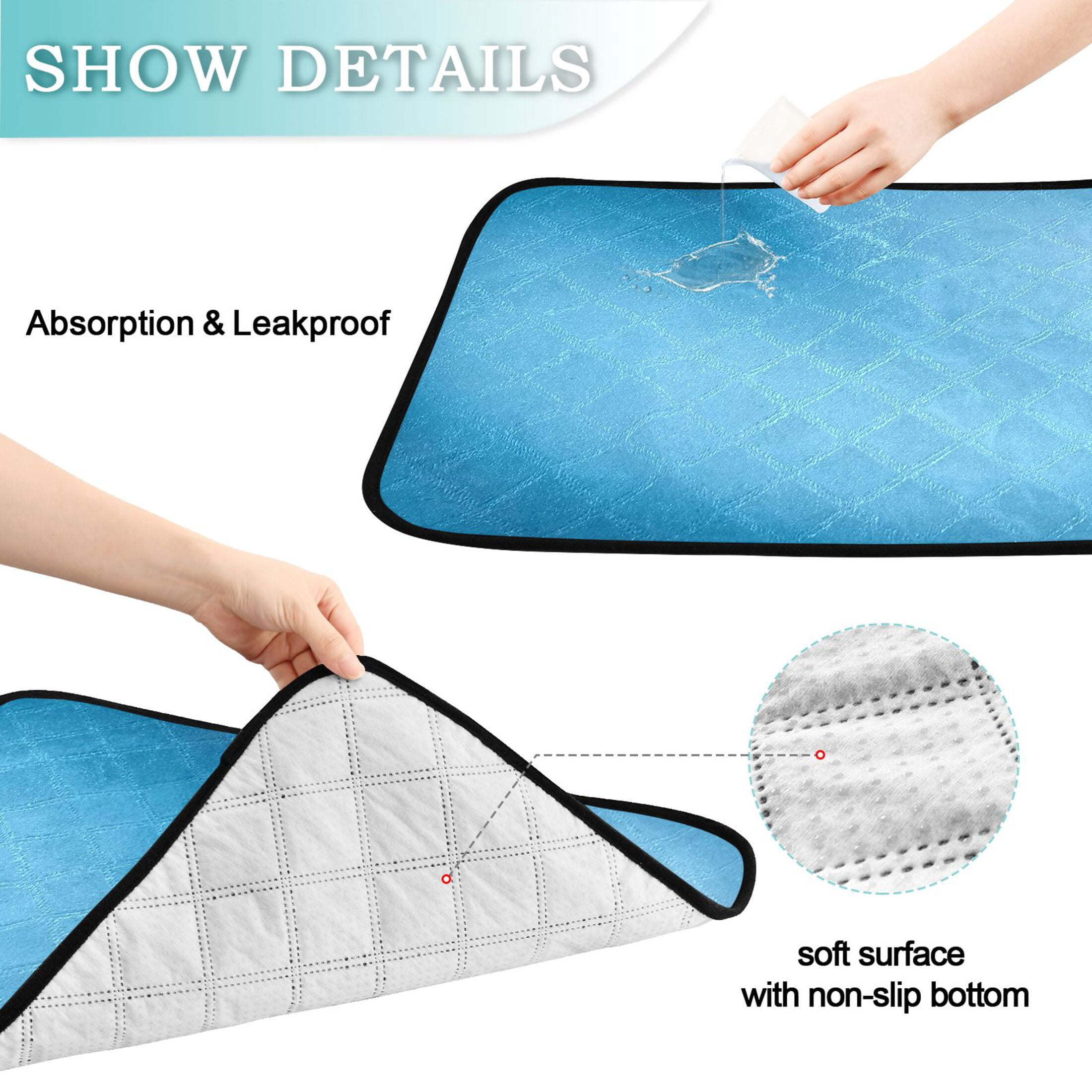 IAUYY Washable Pee Pads for Dogs Medium+Large Absorbent and Leak-Proof Non-Slip Reusable Puppy Pee Pads for Dogs Applicable to Playpen Potty Crate Blue Tile Layout Photography