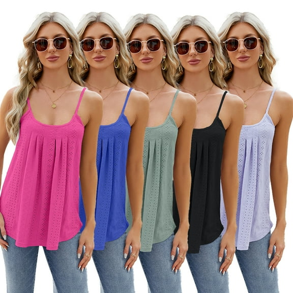Fjuchai Womens Summer Tank Tops loose Sleeveless Camisole Spaghetti Strap Shirts Tees Shirts Round Neck Sleeveless Top S-XXL