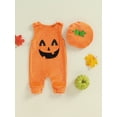 thumbnail image 2 of Nygoyerh Baby Girls Fall Halloween Romper Newborn 3M 6M 12M 18M Cute Playwear Pumpkin Print Sleeveless Jumpsuits with Hat 2PCS Outfit Infant Clothing, 2 of 8