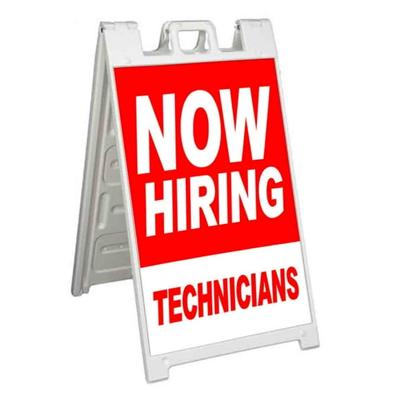 Now Hiring Technicians (24" X 36") Standard A-Frame Signicade, Includes Decal Applied To Stand