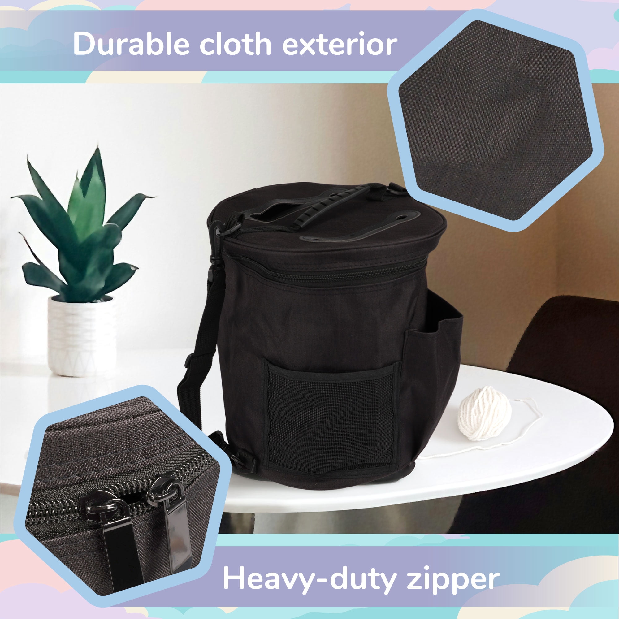 JubileeYarn Cylindrical Fabric Yarn Storage Tote Bag - Black - 1 Bag
