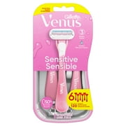 Venus Sensitive Womens 3 Blade Disposable Razor, 6 count, Pink