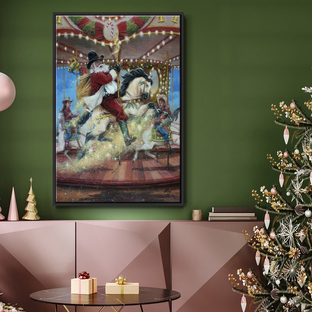 Merry Go Round - Framed Gallery Wrapped Holiday Canvas - 17 x 25 - Black Frame