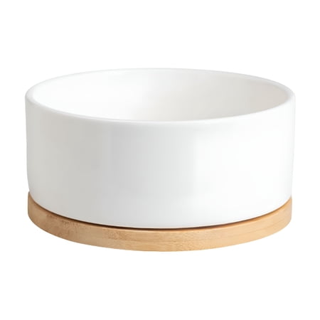 ACDANC Heated Cat Bowl - 350ml Thermal Pet Water Bowl with Wood Base,Electric Ceramic Bowl with Thermostatic Control for Dogs,Cats,Rabbits