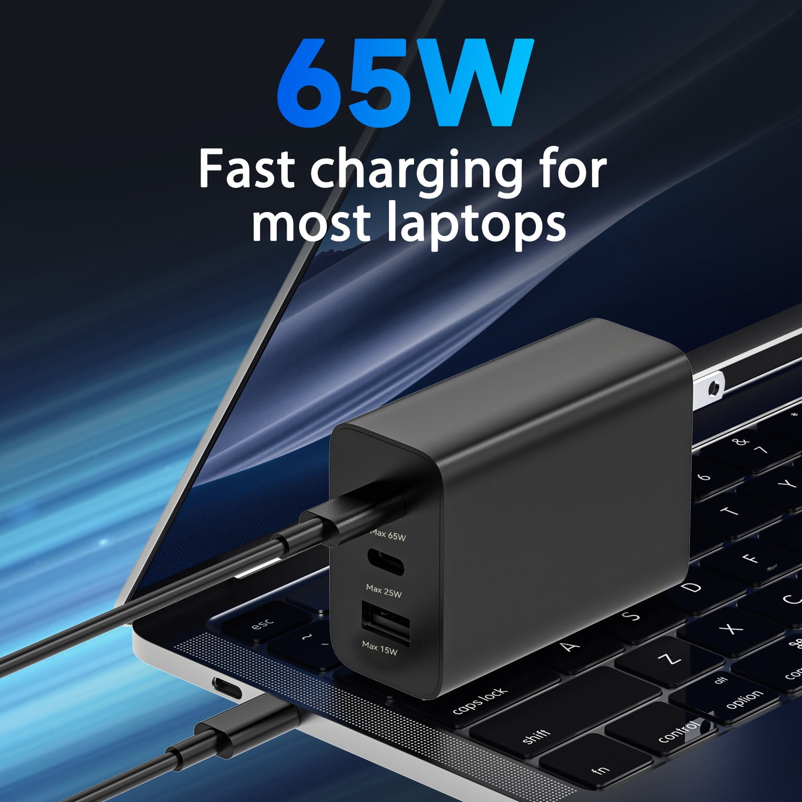 Samsung 3-Port 65W Trio Adapter, GaN PD 3.0 USB Adapter Super Fast Charging Wall Charger for Samsung Galaxy S23 Series with 5.9ft C to C Cord, Black