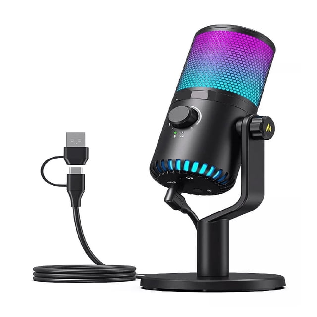 "Maono Micrófono Gamer Condensador Usb Podcast Pc Dm30 Rgb negro "