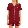 thumbnail image 1 of GESJQFZ Women Lapel V Neck Buttons Solid Color Pocket Pajama Shorts Nightwear Set, 1 of 6