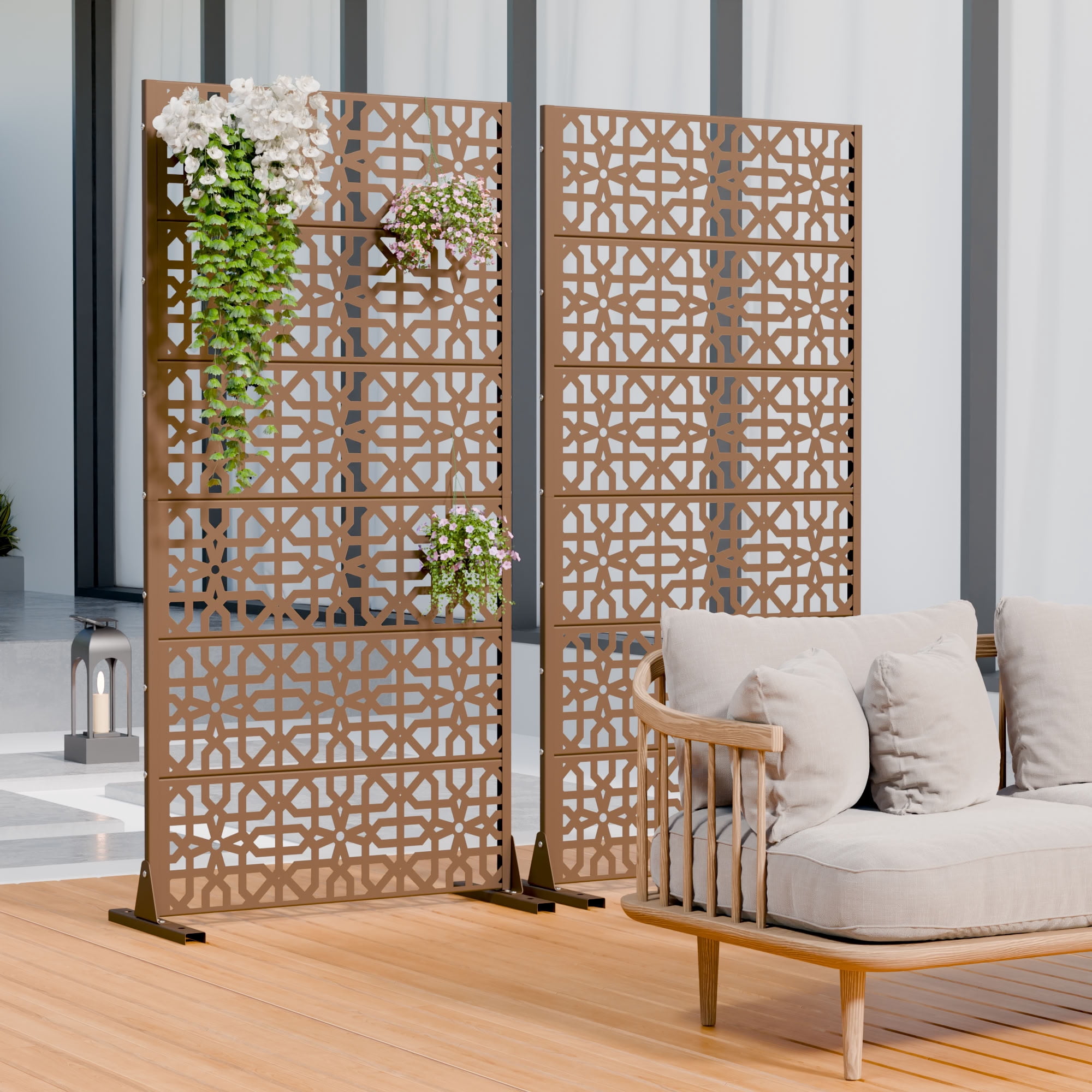 MAYEERTY 72*35in Outdoor Privacy Screen, Heavy Gauge Metal Privacy Fence, Decorative Privacy Panel for Patio, Balcony, Garden