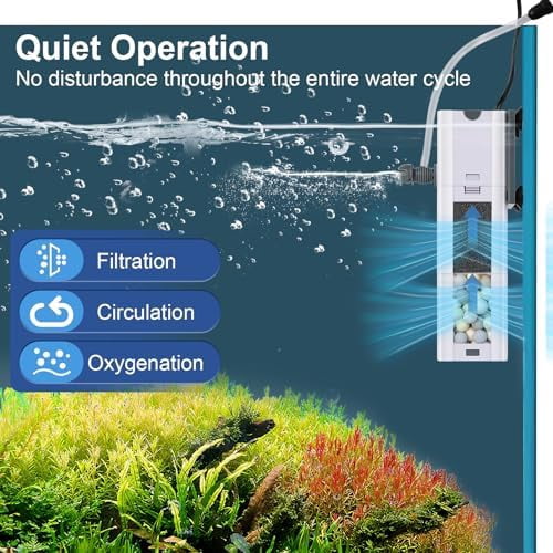 265 GPH 4-in-1 aquarium filter, 20-80 gallon fish tank filters Filtration and Oxygenation, filter for fish tank with biochemical cotton, ceramic beads, Multi-functional turtle tank filter(15 W)