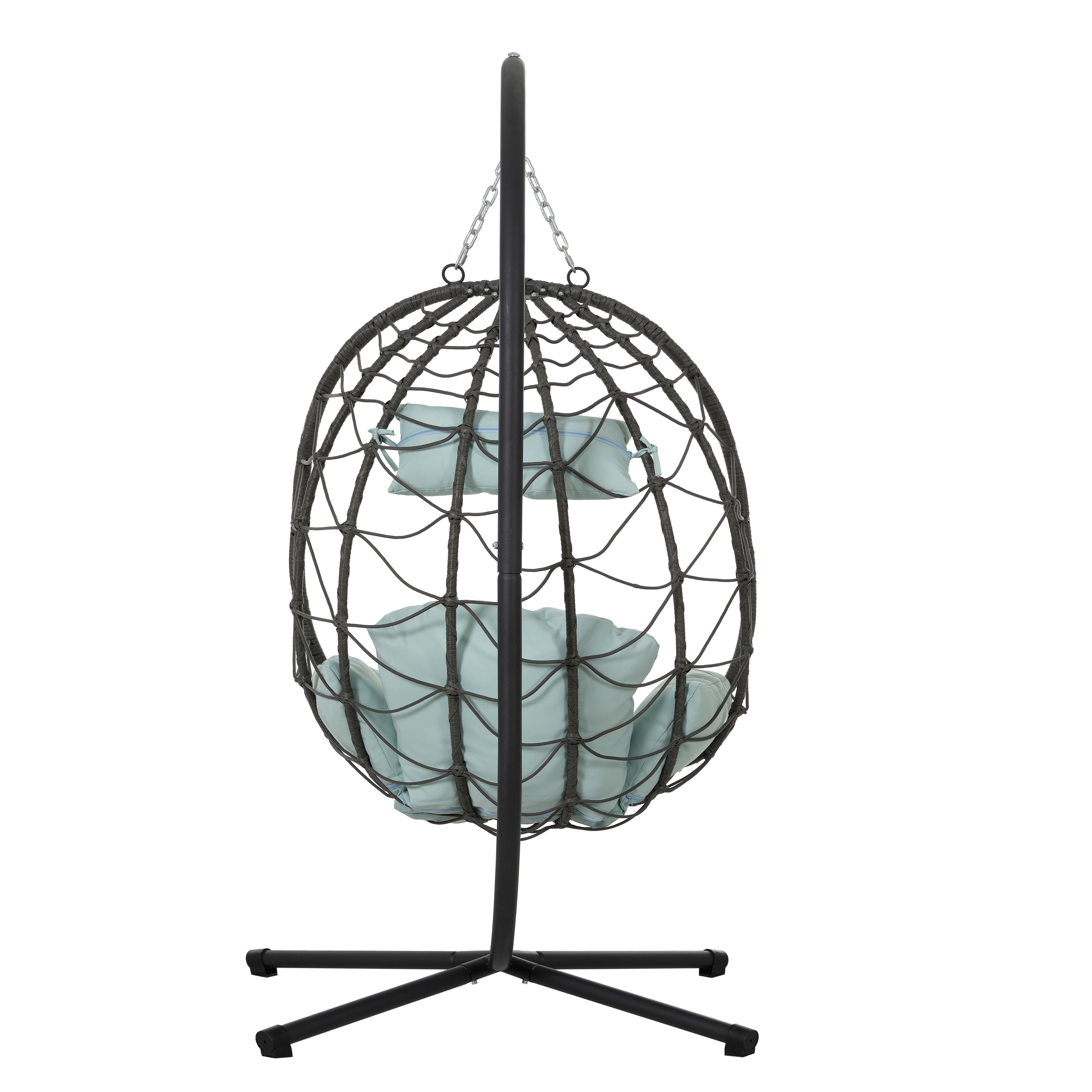 Egg Chair with Stand, Indoor Outdoor Swing Chair Patio Wicker Hanging Egg Chair for Bedroom, Dark Grey