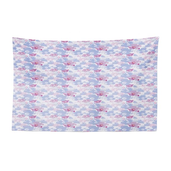 Abstract Tapestry, Pattern of Rhythmic Flower Inspired Floral Style Print Along Star Motifs, Fabric Wall Hanging Decor for Bedroom Living Room Dorm, 2 Sizes, Pale Blue and Plum, by Ambesonne