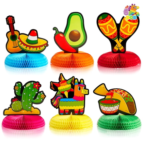 Joyfy 6 PCs Cinco De Mayo Fiesta Honeycomb Table Centerpiece, 8.5" Party Decoration for Fun Fiesta Taco Party Supplies, Luau Event Photo Props, Mexican Theme for Carnivals Festivals