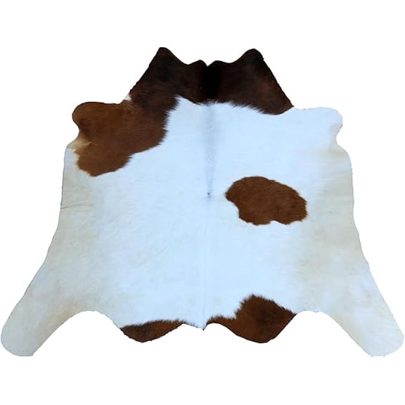 Premium Medium Brown and White Cowhide Rug, Natural Leather Animal Hide, Hair-on Texture, Rustic and Modern Home Décor Accent Piece