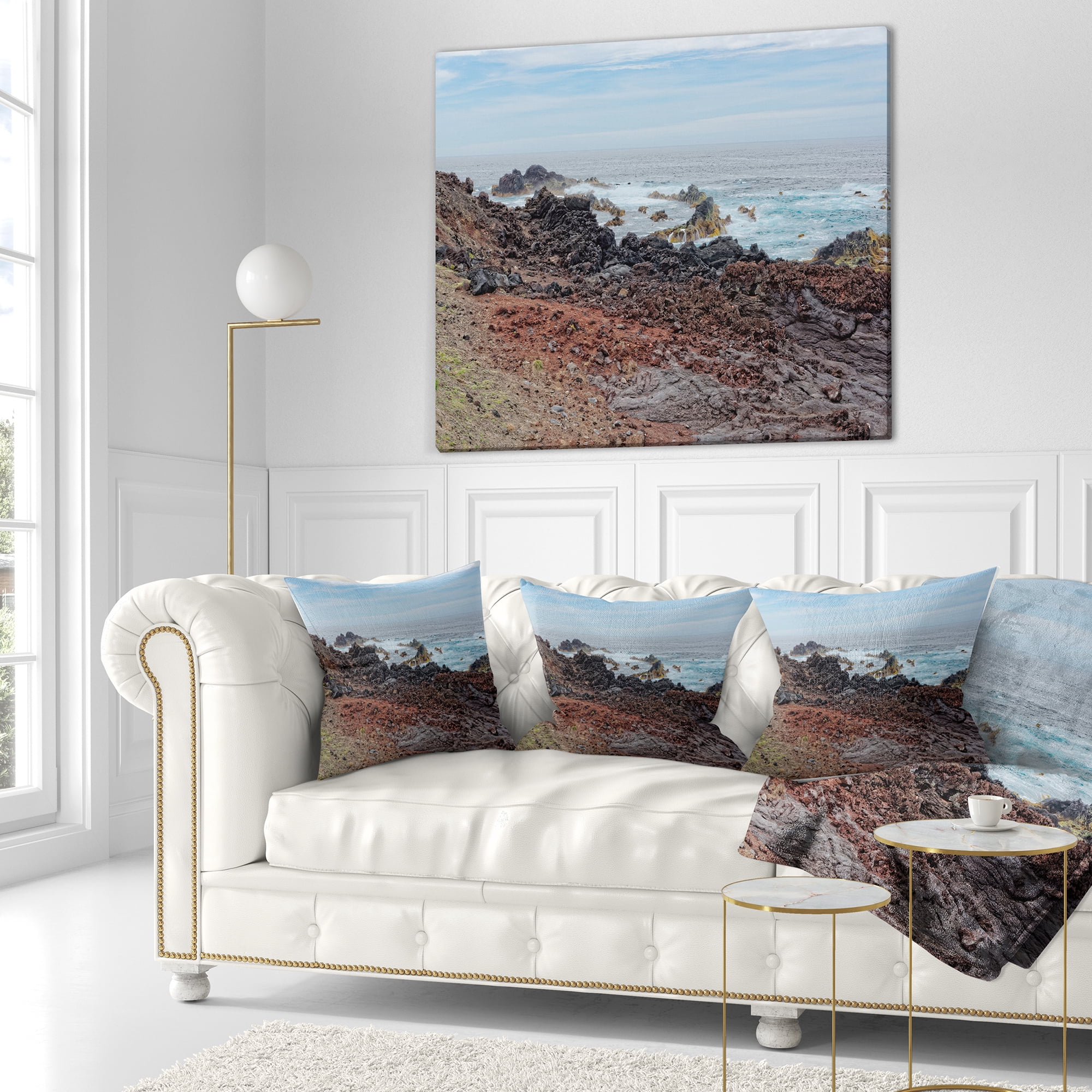 Designart Beautiful Azores Rocky Coast - Seashore Throw Pillow - 18x18
