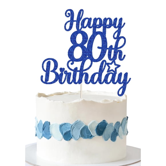 Topper para pastel Decoburst Feliz 80.º cumpleaños azul con brillo