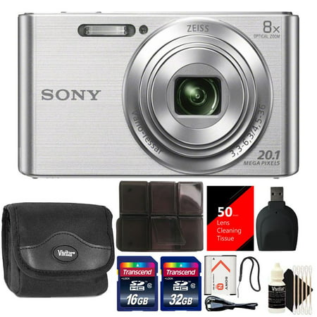 Sony DSC-W830 20.1MP Point and Shoot Digital Camera (Silver) with 48GB Accessory