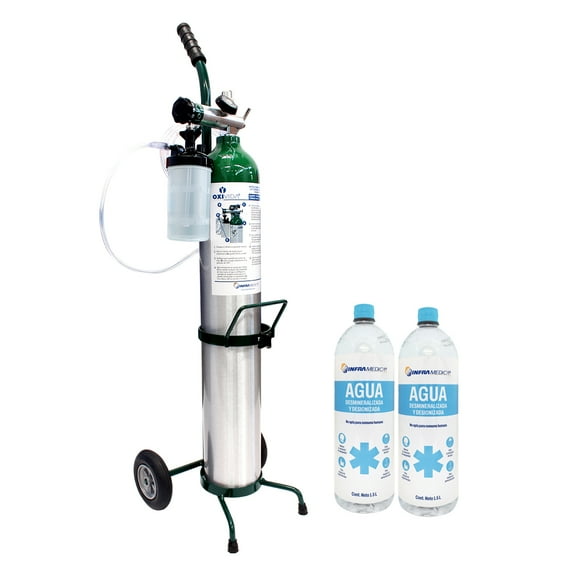 Kit Tanque Oxígeno Medicinal Oxivida 682 (Sin Carga De Gas) + 2 Aguas