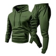 thumbnail image 4 of mihongmao Outfits for Men Casual Pullover Hooded Sports Print Long Sleeve Trousers Two-Piece Elastic Waist Tracksuit Army Green L, 4 of 5