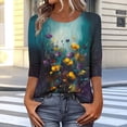 thumbnail image 3 of Craaazy Women's Boho Print Loose Casual Round Neck 3/4 Sleeve T-Shirt Gifts, 3 of 7