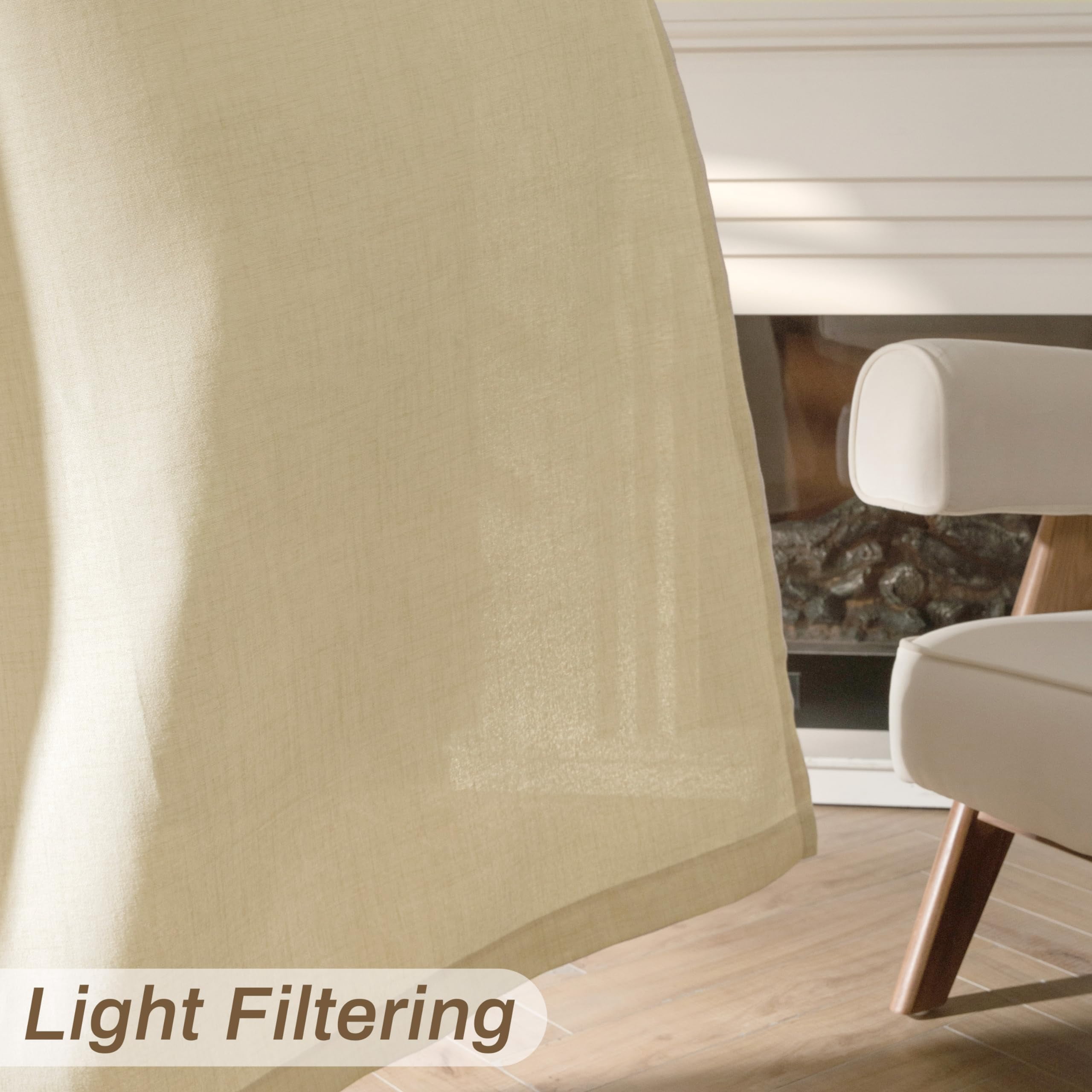 DriftAway Beige Linen Curtains 63 Inches Long for Living Room Thick Semi Sheer 2 Panels Farmhouse 3 Inch Rod Pocket Back Tab Boho Rustic Light Filtering Window Drapes for Bedroom Privacy Assured