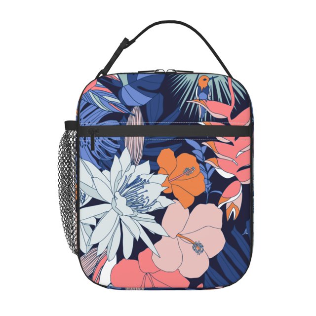 YFYANG Sac à Lunch Réutilisable pour Adultes / Enfants, Motif de Plantes Tropicales, Poignée à Boucle Mains Libres, Sac Isotherme pour École, Travail, Pique-Niques, Voyage