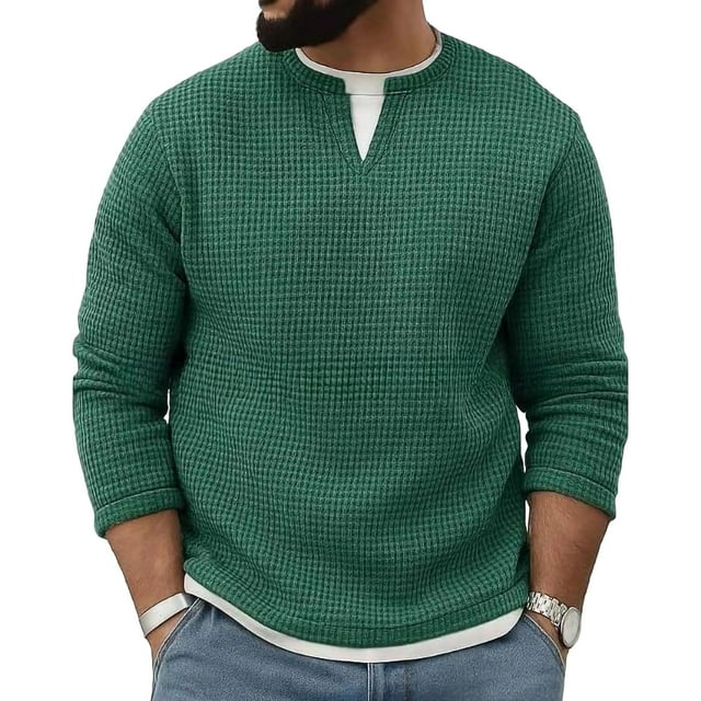 Kalauyu Chandail à Col Rond pour Hommes, Décontracté, à Texture Gaufrée, Chandail Molletonné pour Hommes