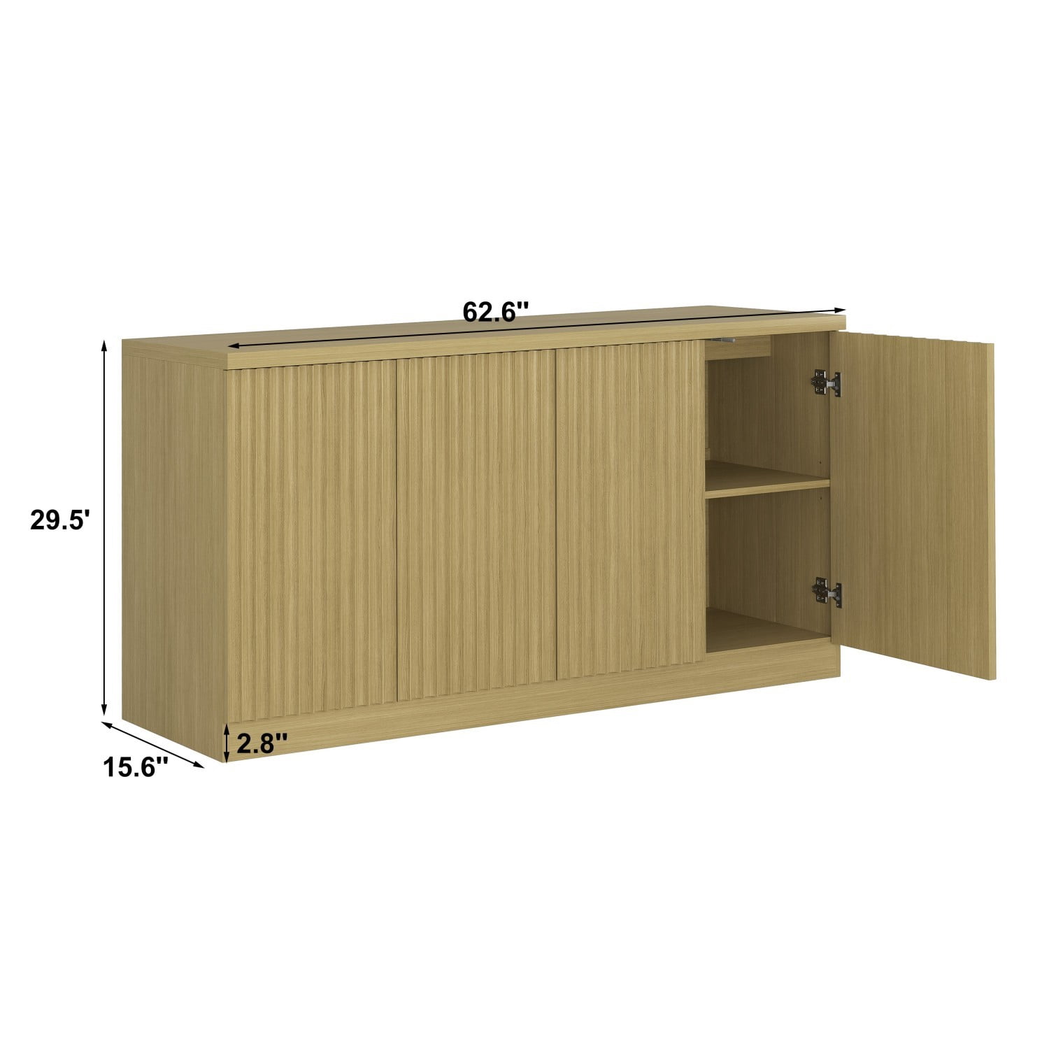 62.6" Buffet Cabinet with Storage, 4 Door Sideboard Cabinet with Shelves, Wooden Coffee Bar Cabinet Credenza Console Table for Kitchen Dining Room Living Room, Natural