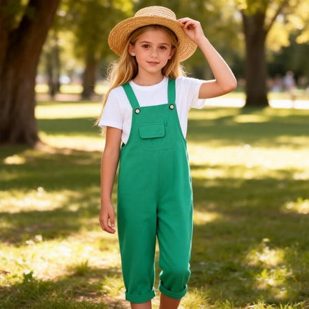 Mifsaly Girls Boys Overalls Straight Leg Sleeveless Jumpsuits Rolled Cuff Summer Casual Kids Bib Overall with Chest Pocket 110