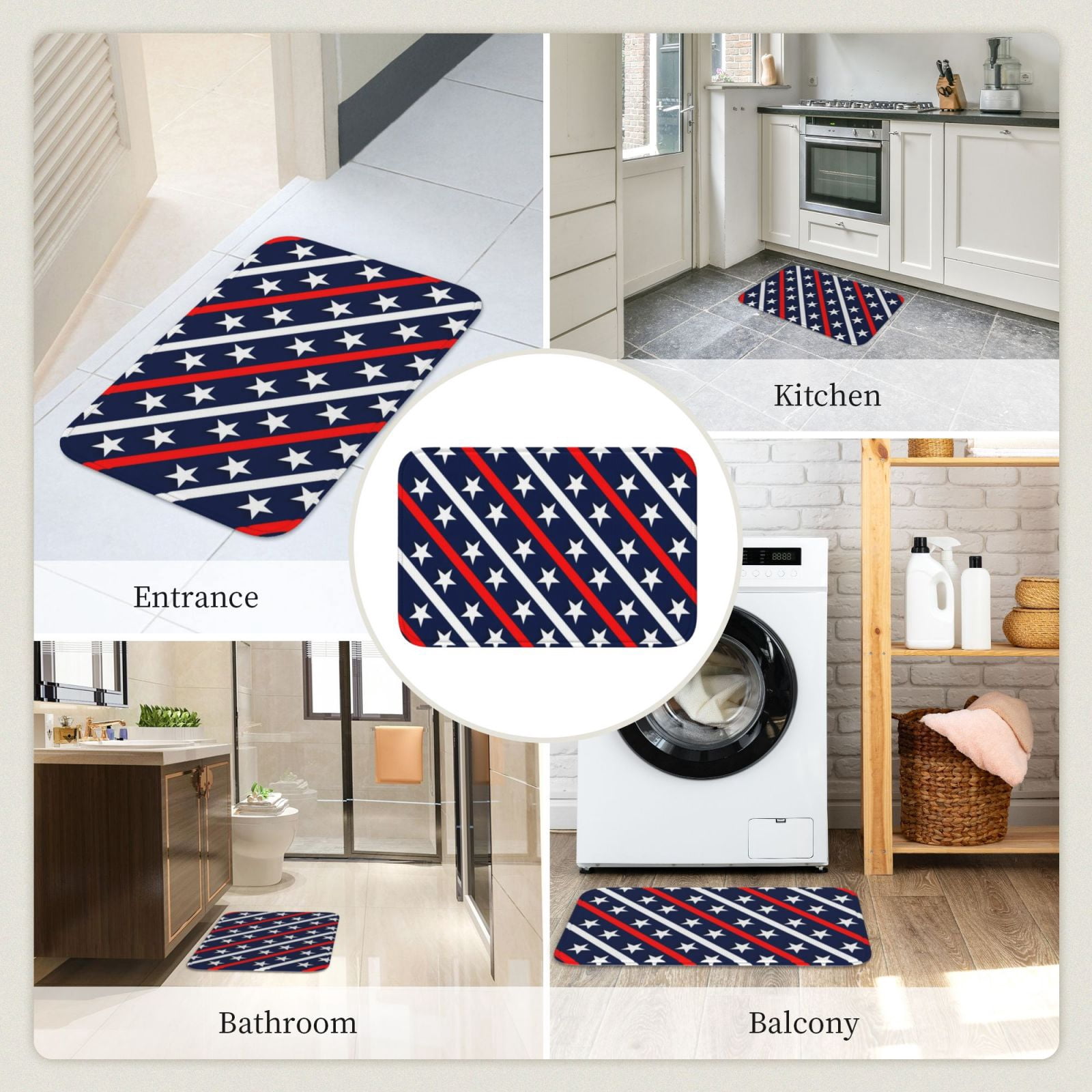 Vsdgher Patriotic Star Hem Mat 40x60 - Multipurpose Doormat for Indoor & Outdoor Use - Welcome Your Guests with our Entrance Mat