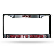 College Rico Industries Wisconsin Badgers Black Black Chrome Frame 12" x 6" Black Chrome Frame 12" x 6" Car/Truck Auto Accessory