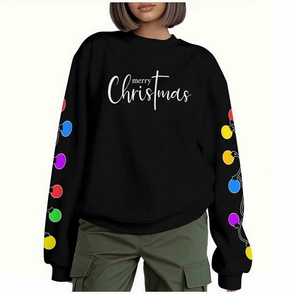 Christmas Shirts for Women: Merry Christmas Letter Print T-Shirts Funny Xmas Graphic Long Sleeve Pullover Tops