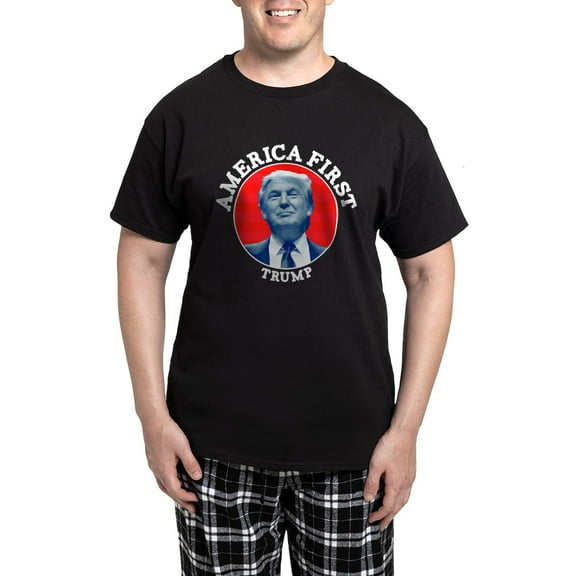 CafePress - America First Trump Men's Dark Pajamas - Men's Dark Loose Fit Cotton Pajama Set