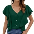 thumbnail image 2 of Women's Fashionable and Casual Ruffle Sleeve Button-Down V-Neck Top, Short Sleeve Blouse, Stylish and Comfortable Fly Sleeve Shirt for Daily Wear, Trendy Women's V-Neck Blouse for Casual Occasions, 2 of 8