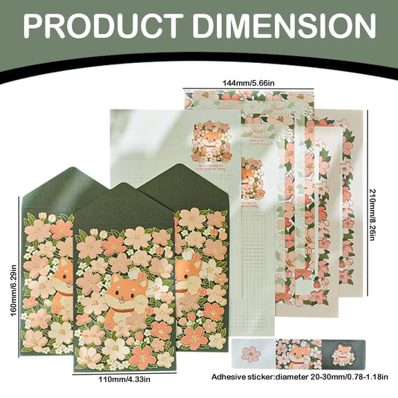 Clearance Under $0.79! 1PC Letter Writing Kit, 6 Sheets 3 Envelopes 3 Stickers, Paper, for Correspondence & Gifting, (A6, Tulip Field)
