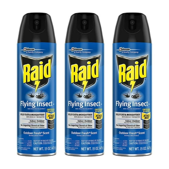 Raid Flying Insect Killer, Kills Flies, Mosquitoes, and Other Flying Insects on Contact, For Indoor and Outdoor Use, 15 oz Pack of 3