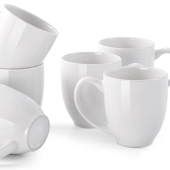 Coffee Mugs, White Coffee Mugs Set of 6, 16 oz Ceramic Coffee Cups with Large Handles for Men Women, Porcelain Big Mug for Tea Latte, Mug Gifts for Home Office Party