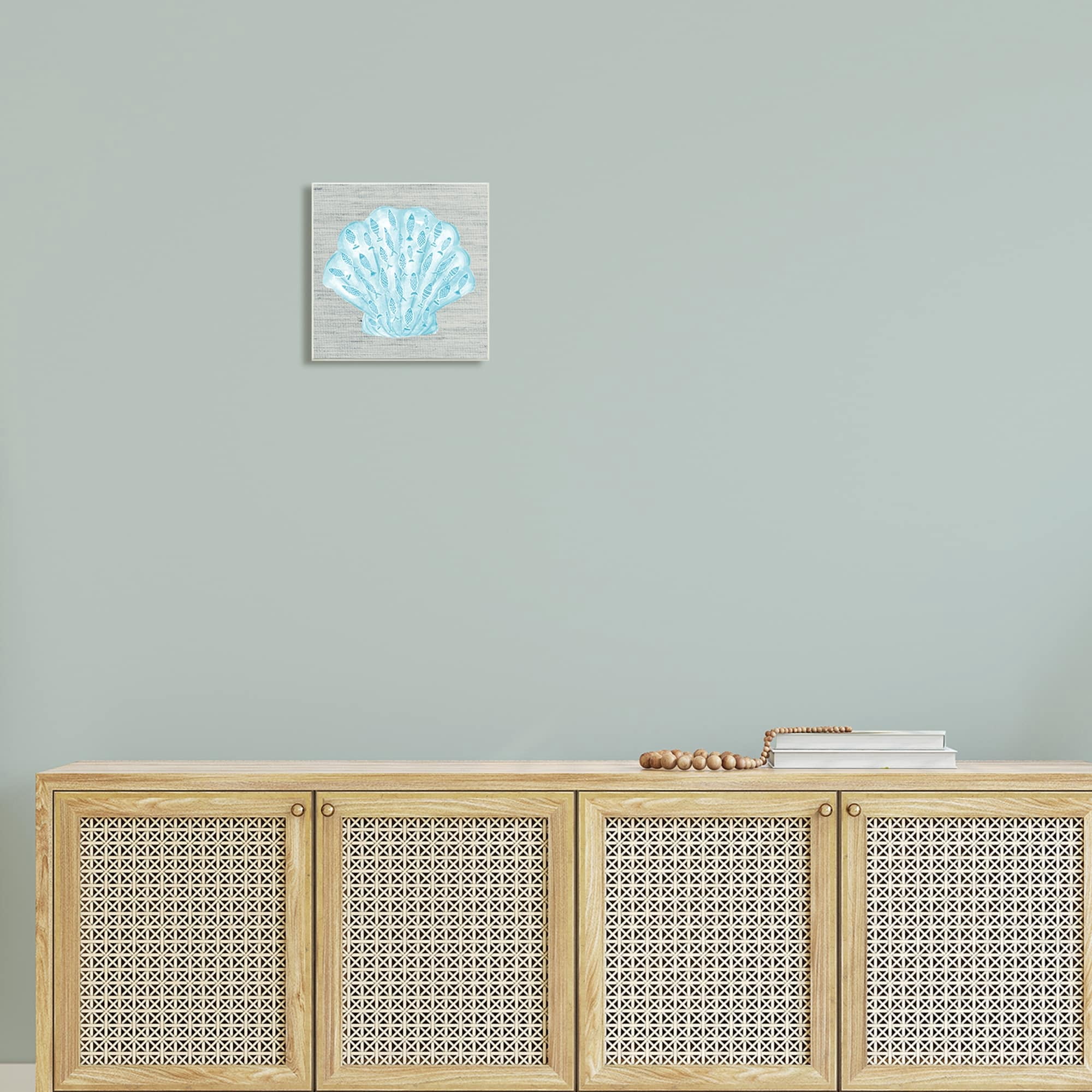 Stupell Industries Blue Clam Shell Patterned Fish Motif Sea Life Graphic Art Unframed Art Print Wall Art, Design by Ziwei Li