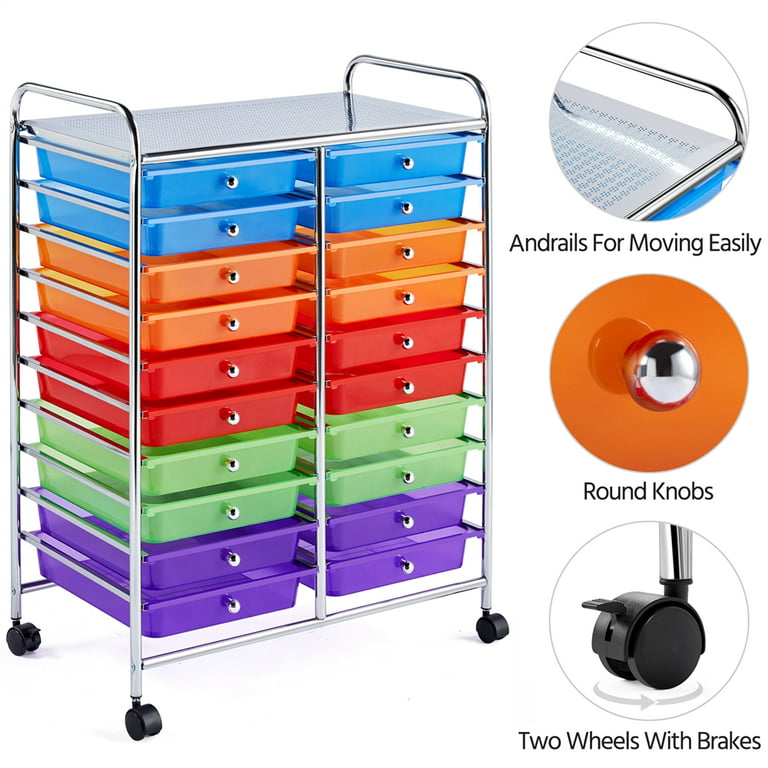 BEIJIALY Plastic Rooling Storage Bin with Handle and Rolling Wheels,  Storage Basket Roller Basket, Portable Movable Large Capacity Organizer Box  for