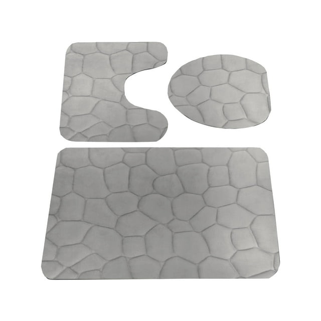 Binwennn Floor Mat for Kitchen Area Corner Rugs Bathroom 3 Piece Rock Memory Foam Bathroom Mat Set Flannel Embossed Rug Mat Toilet Lid Cover 19